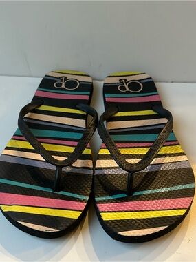 Ocean Pacific (OP) Women's Flip Flops Sandals Black Multi-Stripes Size 7-8